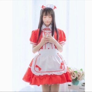 Red and White Maid Cosplay Costume